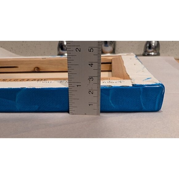 Yellow Bird Painting on Blue Canvas by Elena Mernoff 8x10 - Picture 8 of 10